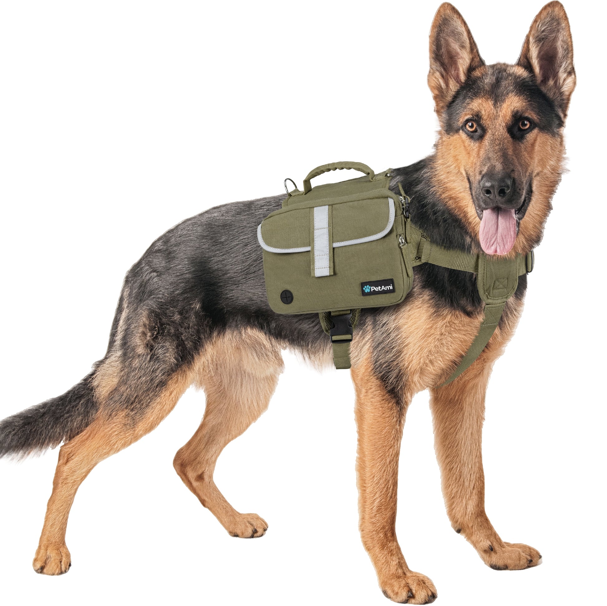 Dog Backpack for Medium Large Dogs, Dog Saddle Bag for Dogs to Wear, Harness Saddlebag with Reflective Safety Side Pockets for Hiking, Camping, Vest Dog Pack for Travel (Blue, Medium)