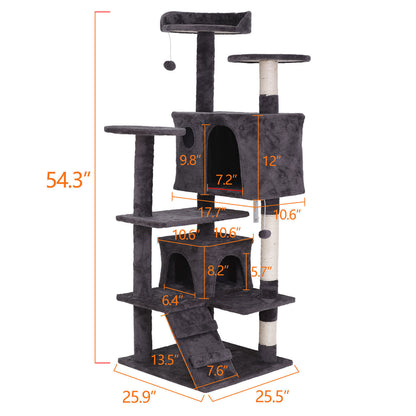 55'' Cat Tree Tower Condo Multi Platforms Kitty Play House Safety Scratch Post