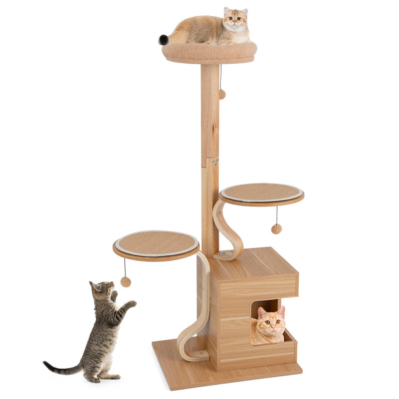 4-Layer Wooden Cat Tree 51 Inch Tall Cat Tower with Condo and Washable Cushions