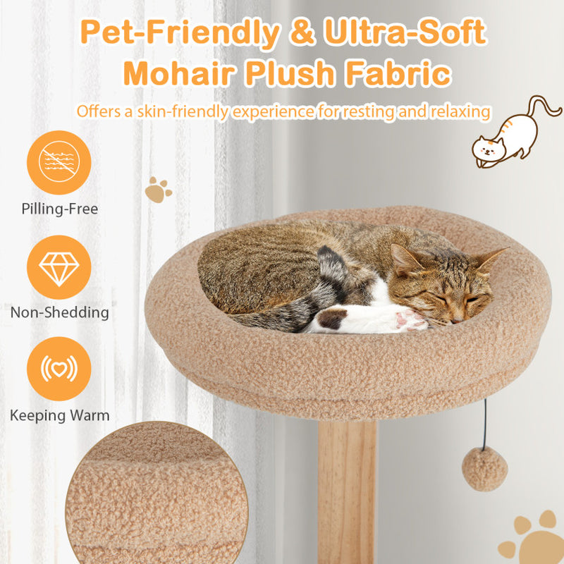 4-Layer Wooden Cat Tree 51 Inch Tall Cat Tower with Condo and Washable Cushions