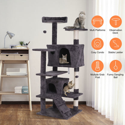 55'' Cat Tree Tower Condo Multi Platforms Kitty Play House Safety Scratch Post