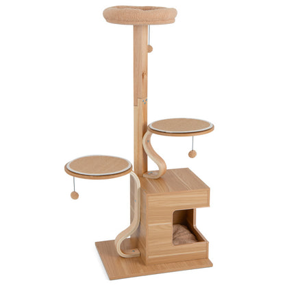 4-Layer Wooden Cat Tree 51 Inch Tall Cat Tower with Condo and Washable Cushions